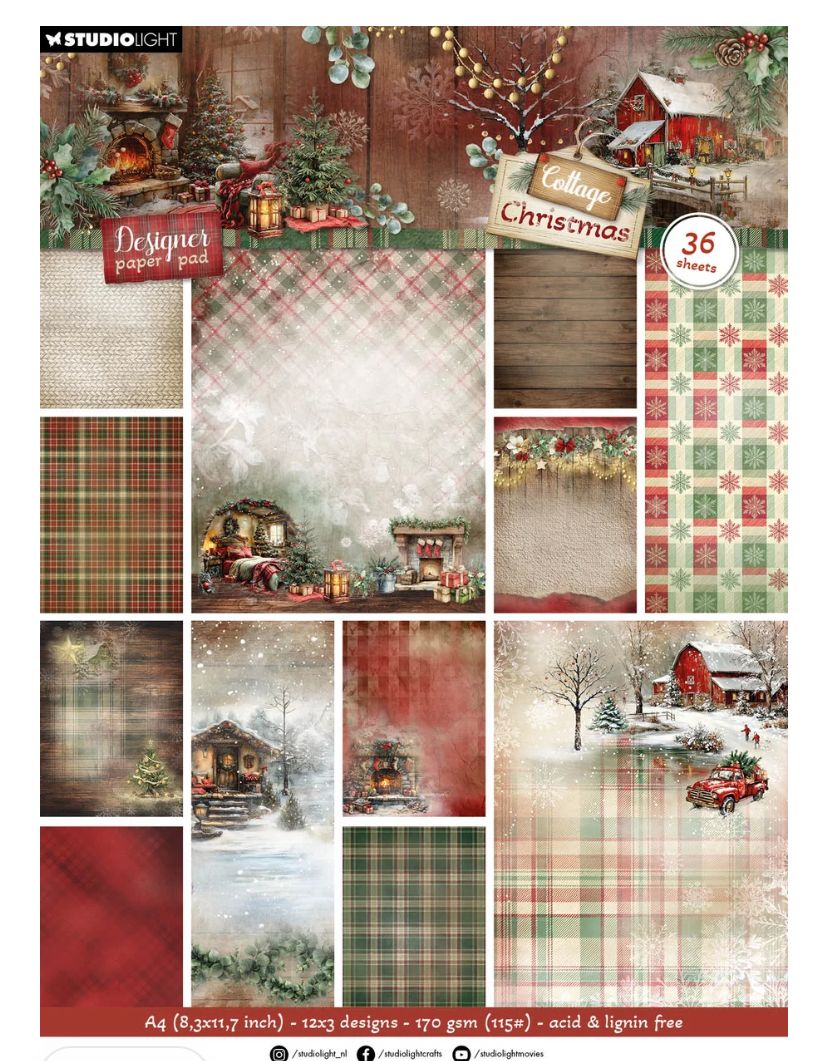 Studio Light - Cottage Christmas Designer Background Paper Pad 36 Sheets
