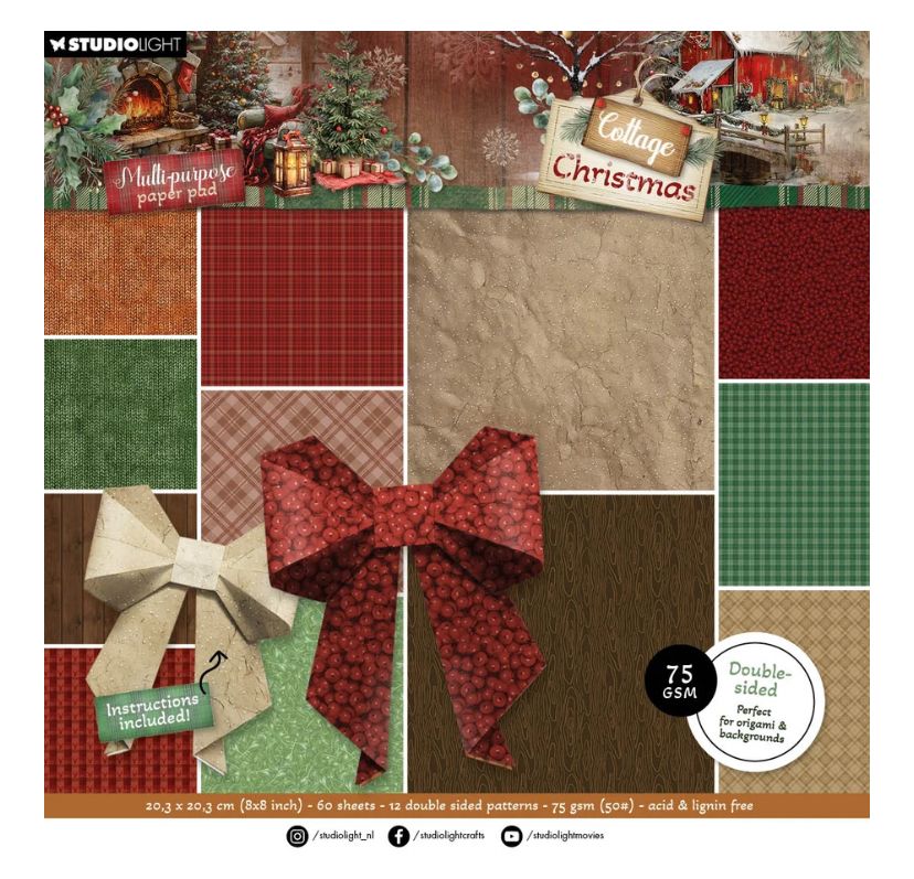 Studio Light - Cottage Christmas Multi-Purpose, Origami &amp; Backgrounds Paper Pad 60 Sheets