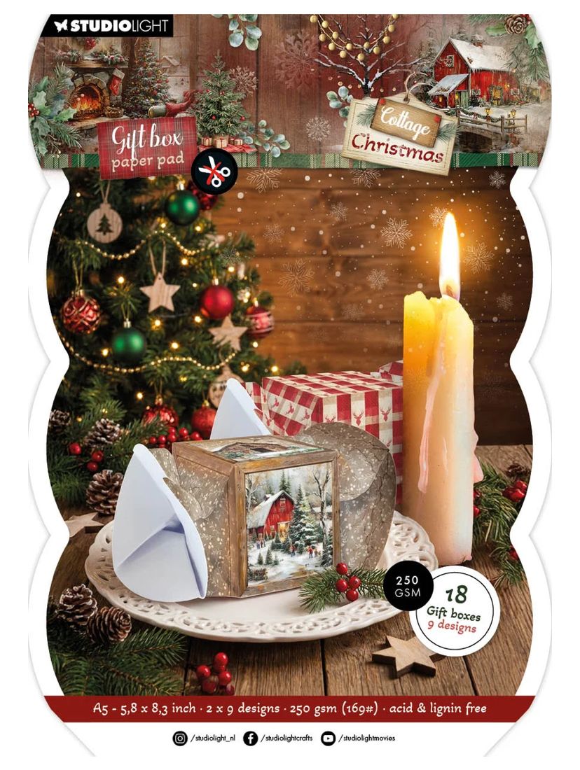 Studio Light - Cottage Christmas Gift Box Paper Pad Crackers 18 Sheets