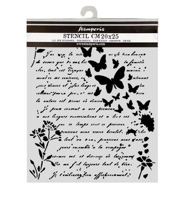 Stamperia - Flowers And Poems Letter &amp; Butterflies Laser Cut Stencil 20cmx25cm