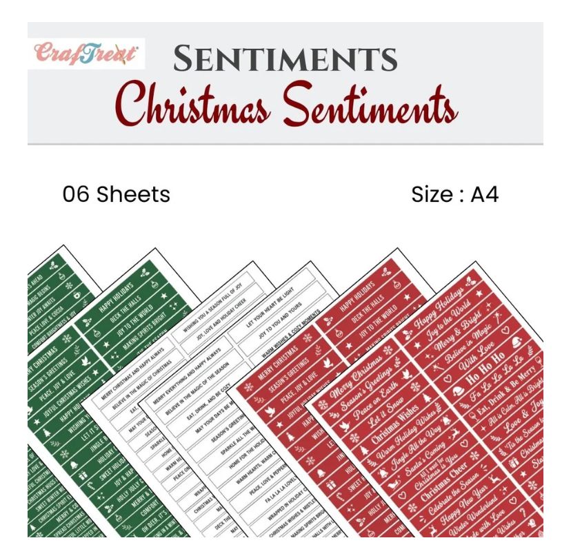Craftreat - Christmas Sentiment Sheets 6 Designs Multi Colour