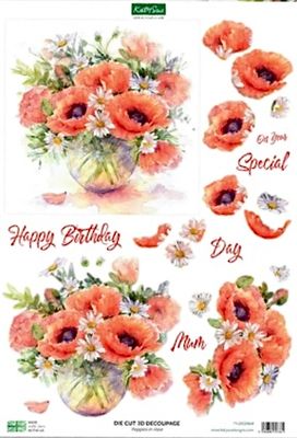 Katy Sue - Poppies In A Vase Topper Single Sheet