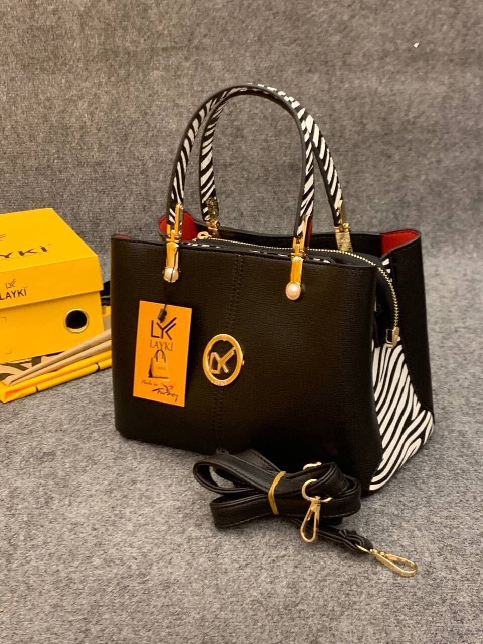 Matte Satin Leather Patterned Comfortable Women Hand Bag - Lined Black