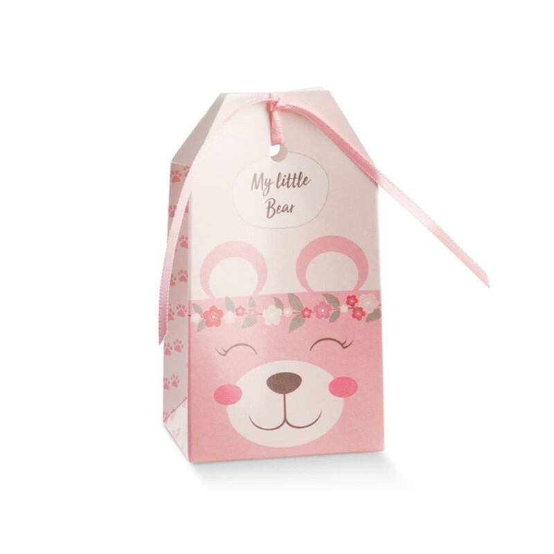 Scatola Portaconfetti Orso Rosa Blister da 10 Pezzi .