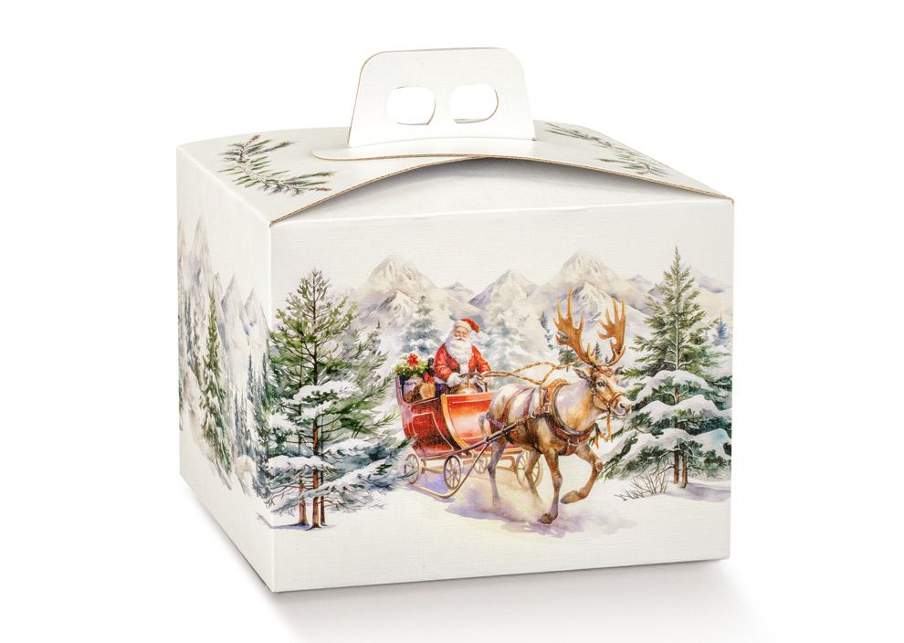 Scatola Panettone Basso "Paesaggio Natalizio"