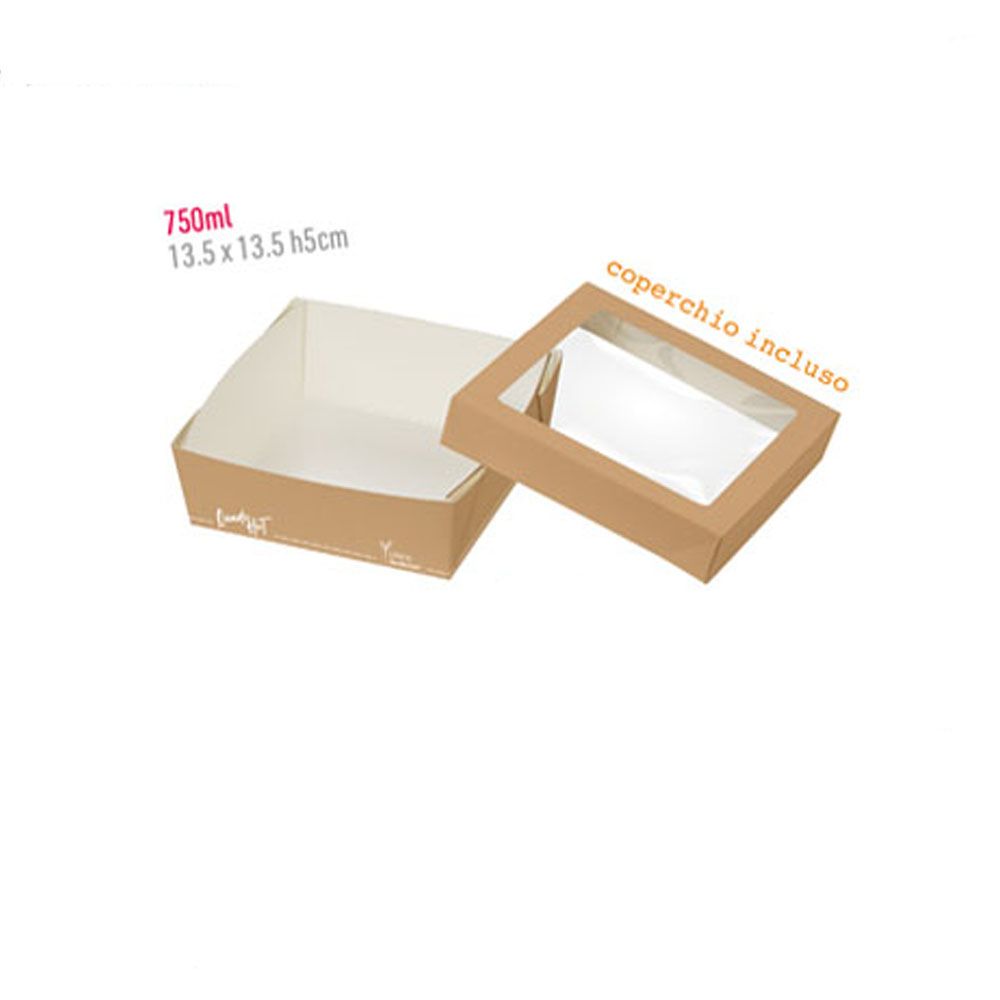 Scatola Food Box Quadrata  con Coperchio 13.5 x 13.5 x H 5 Cm pz 1