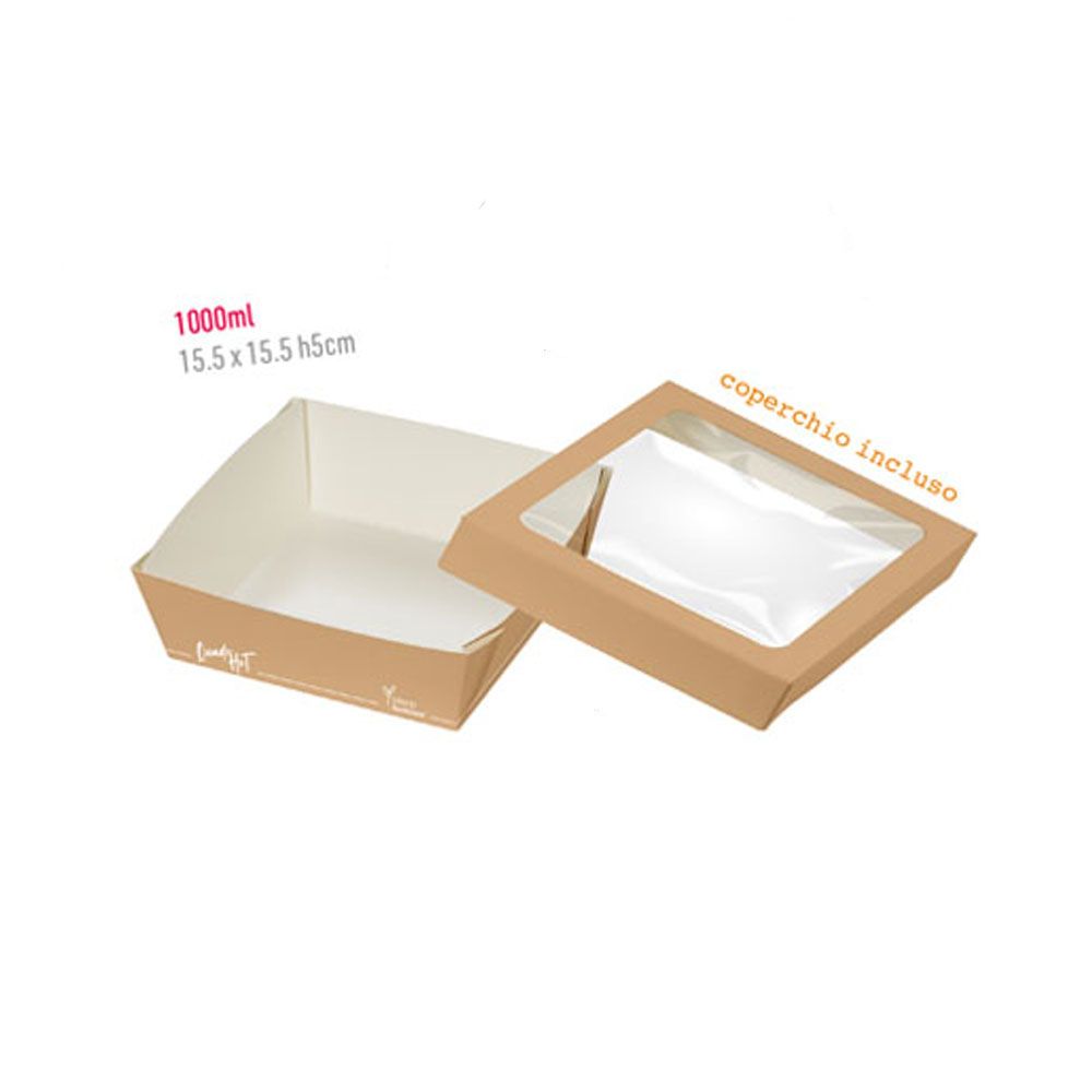 Scatola Food Box Quadrata  con Coperchio 15 x 15 x H 5 Cm pz 1