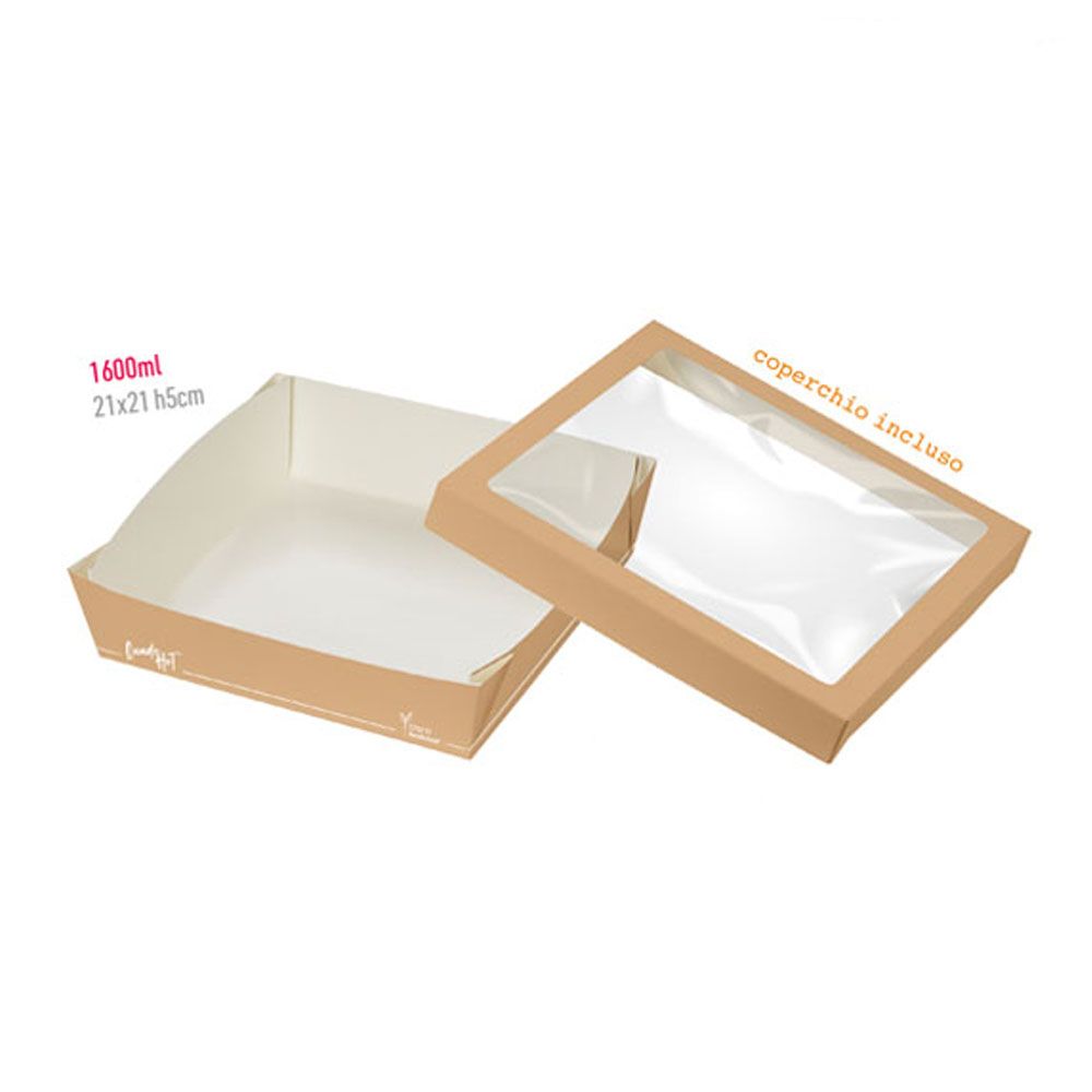 Scatola Food Box Quadrata  con Coperchio 21 x 21 x H 5 Cm pz 1