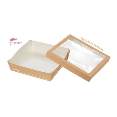 Scatola Food Box Quadrata  con Coperchio 21 x 21 x H 5 Cm pz 1