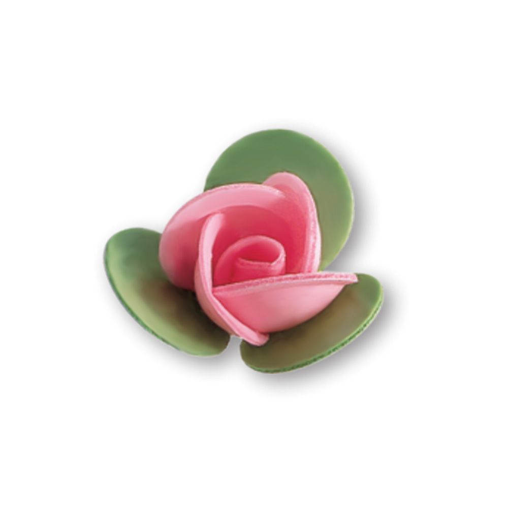 Fiori Boccioli Cialda Rosa Con Foglia Pezzi 20