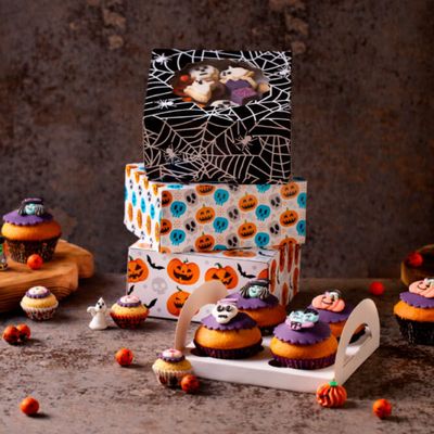 Scatola per 4 Cupcake con Inserto Teschio e Zucca 17.5 x 17.5 x 8.5 h Cm Scatola per 4 Cupcake con Inserto Teschio e Zucca 17.5 x 17.5 x 8.5 h Cm