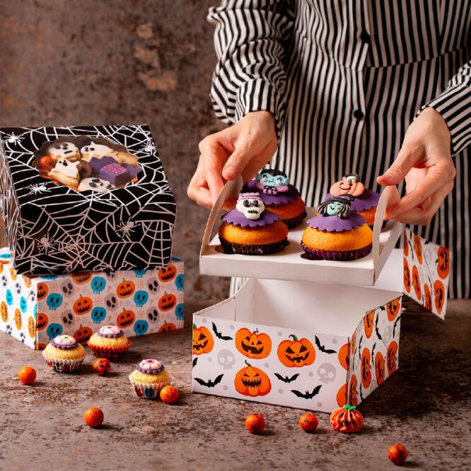 Scatola per 4 Cupcake con Inserto Ragnatela 17.5 x 17.5 x 8.5 h Cm