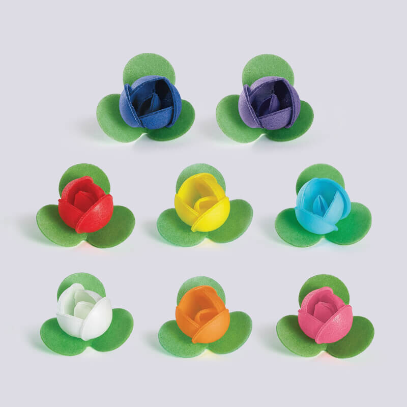 Fiori Boccioli Cialda Colori Assortiti Con Foglia Pezzi 20