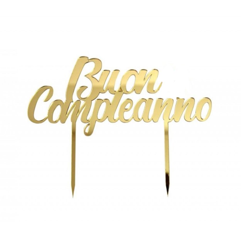 Topper in Plexiglass Buon Compleanno  Oro