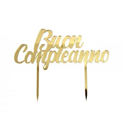 Topper in Plexiglass Buon Compleanno  Oro