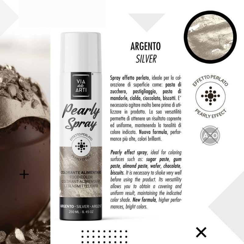 Colore Alimentare Spray Perlato Argento - 250 ML