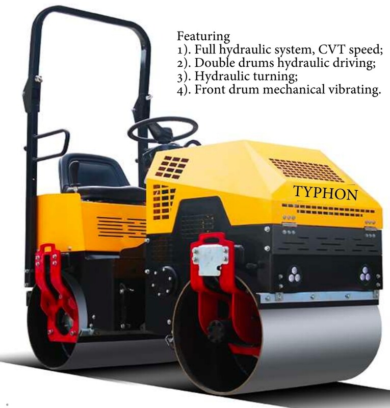 Top Compact & Mini Excavator Diggers- TYPHON Machinery TYPHON FURY 1 Ton Vibratory Compactor Asphalt Roller USA