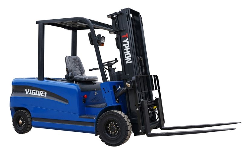 Top Compact & Mini Excavator Diggers- TYPHON Machinery New 2025 TYPHON VIGOR 3.0 Blue Electric Forklift 3 Ton Lifter Lift Truck Jitney Hi-Lo