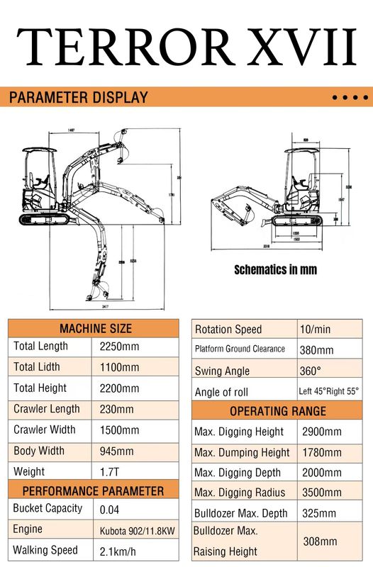 Top Compact & Mini Excavator Diggers- TYPHON Machinery 2025 3,800 lb TYPHON TERROR XVII Mini Excavator Rubber Track with Kubota D902 Diesel Engine USA