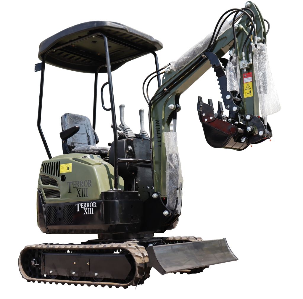 TYPHON TERROR XIII Mini Excavator – 1.3 Ton Trench Digger with Canopy, Hydraulic Thumb Clip, 13.5hp B&S Engine USA