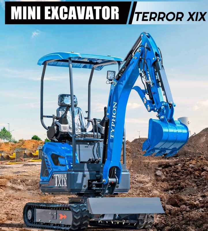 TYPHON TERROR XIX STORM Mini Excavator – 4000lbs Trench Digger with Boom Swing, Canopy, Retractable Tracks