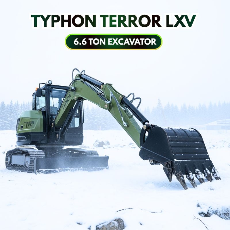 Top Compact & Mini Excavator Diggers- TYPHON Machinery TYPHON TERROR LXV 6.6 Ton Excavator Kubota V2607 56.9HP AC/Heater Cabin Boom Swing