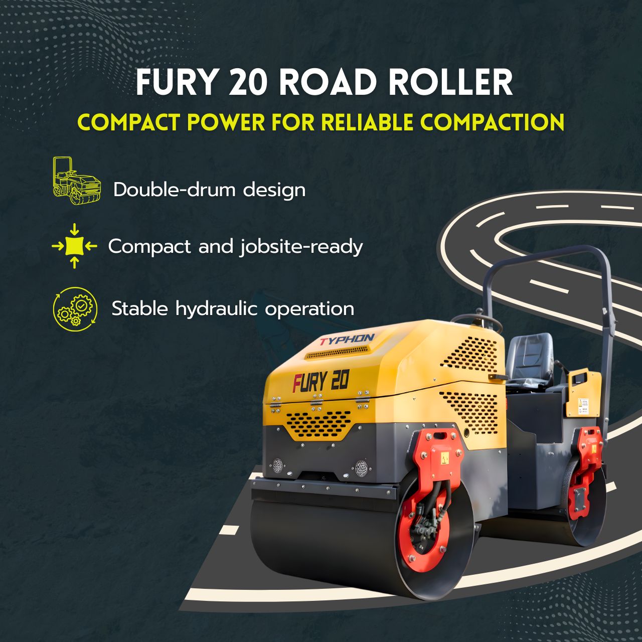 TYPHON FURY 20 Mini Road Roller 2Ton Hydraulic Oil Vibratory B&amp;S 23hp USA engine