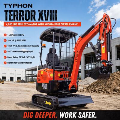 New 4,000 lb TYPHON Lux Mini Excavator Rubber Track with Kubota Diesel Engine USA