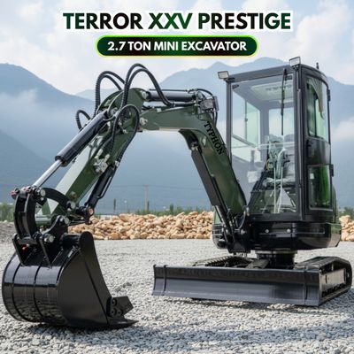 TYPHON TERROR XXV Diesel Mini Excavator 2.7 Ton, 25.1 hp Kubota D1105 RetractableTracks, AC Cabin