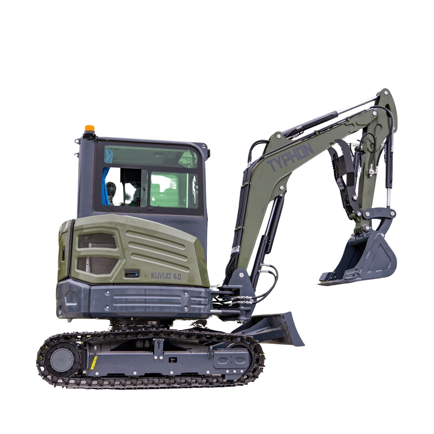 TYPHON KUVUO 4.0 four ton cabin mini excavator w Kubota D1703 Diesel engine Metal Tracks, Boom Swing, AC Heater, Hydraulic Control TYPHON KUVUO 4.0 four ton cabin mini excavator w Kubota D1703 Diesel engine Metal Tracks, Boom Swing, AC Heater, Hydraulic Control