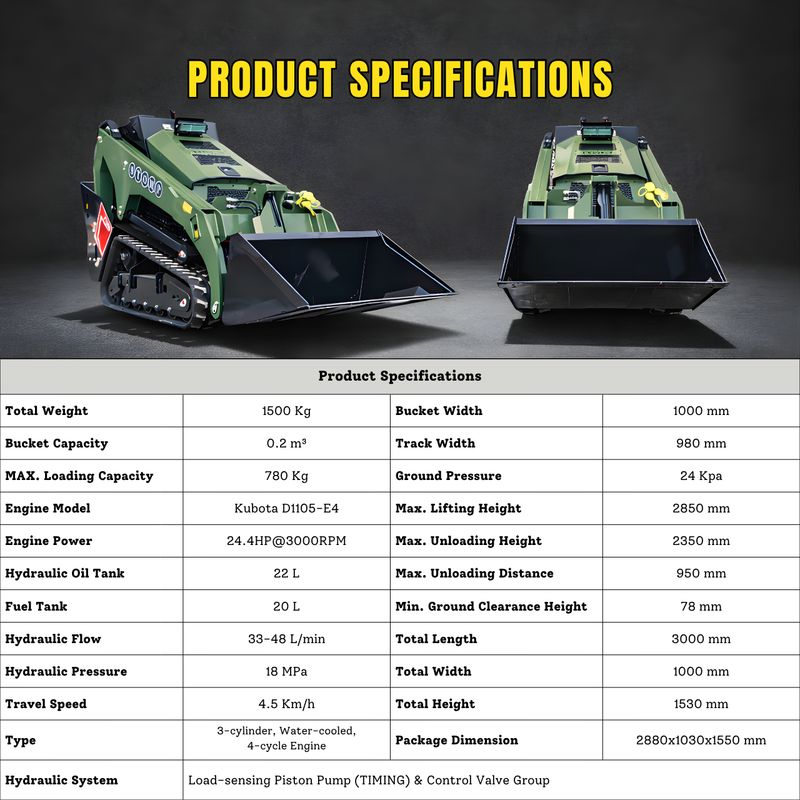 Top Compact & Mini Excavator Diggers- TYPHON Machinery TYPHON Stomp V1000 24HP Kubota D1105 Water Cooled Diesel Skid Steer Pilot Control