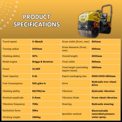 Top Compact & Mini Excavator Diggers- TYPHON Machinery TYPHON FURY 15 Mini Road Roller 1.5Ton 13.5 hp B&S Gas Engine Hydraulic Steering