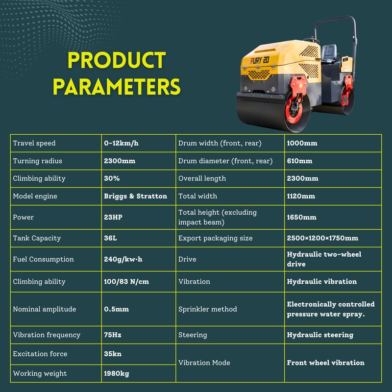 Top Compact & Mini Excavator Diggers- TYPHON Machinery TYPHON FURY 20 Mini Road Roller 2Ton Hydraulic Oil Vibratory B&S 23hp USA engine