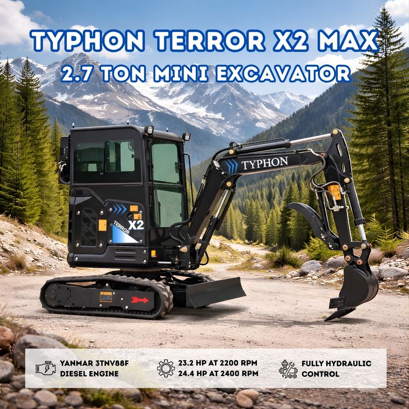 TYPHON TERROR X2 MAX 2.7-Ton Mini Excavator Powerful,  Yanmar Engine, Cabin with A/C & Heater,  Pilot Control, Boom Swing