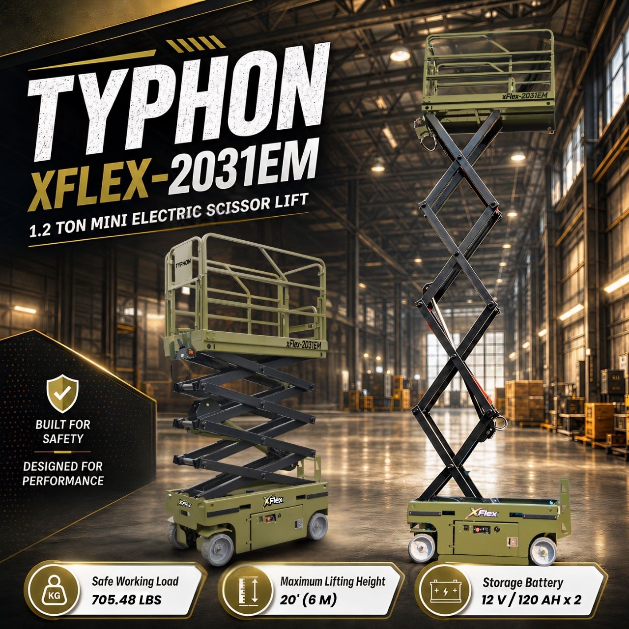 TYPHON xFLEX-2031EM 1.2 Ton Electric Mini Scissor Lift with 20ft Max Platform Height and 19.7 TYPHON xFLEX-2031EM 1.2 Ton Electric Mini Scissor Lift with 20ft Max Platform Height and 19.7" Platform Extend
