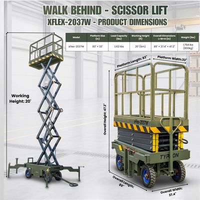 TYPHON xFlex-2037W Walk-Behind Scissor Lift comes with 20ft Working Height and Manual outriggers 1102 lbs load capacity 110V Electric