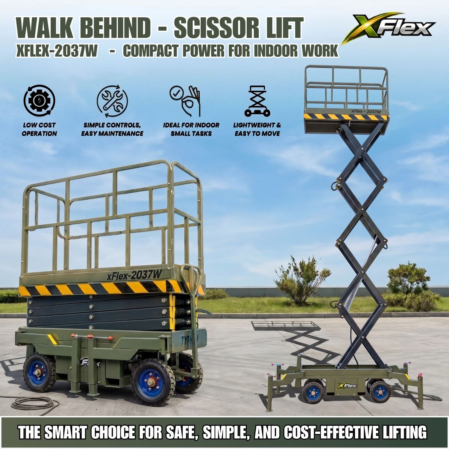 TYPHON xFlex-2037W Walk-Behind Scissor Lift comes with 20ft Working Height and Manual outriggers 1102 lbs load capacity 110V Electric TYPHON xFlex-2037W Walk-Behind Scissor Lift comes with 20ft Working Height and Manual outriggers 1102 lbs load capacity 110V Electric