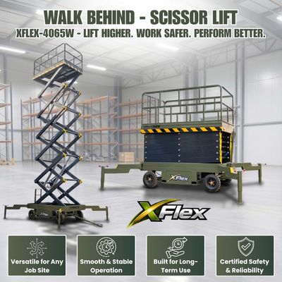 TYPHON xFlex-4065W Walk-Behind Scissor Lift 2.7 Ton with Assisted Walking, Manual outriggers of 40 ft lifting Height & 110V Electric TYPHON xFlex-4065W Walk-Behind Scissor Lift 2.7 Ton with Assisted Walking, Manual outriggers of 40 ft lifting Height & 110V Electric