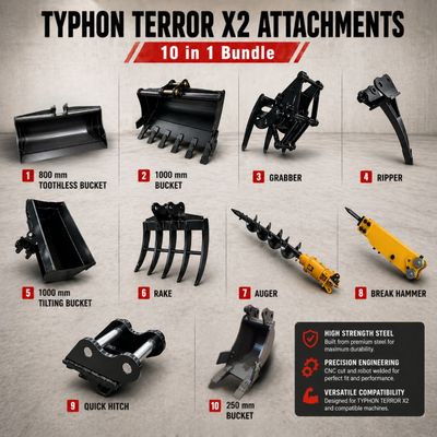 Ultimate 10 in 1 Attachment for TYPHON TERROR X2 Pro &amp; X2 Max Mini Excavator