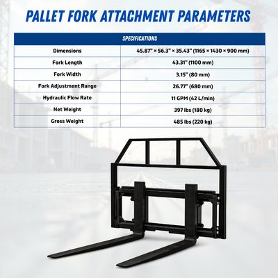 TYPHON Skoop Hydraulic Pallet Fork Attachment for Wheel Loader 43 Inch 11.1 GPM