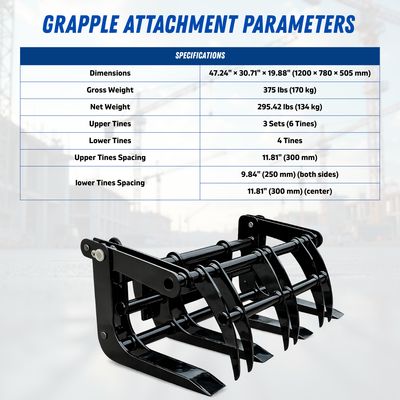 Top Compact & Mini Excavator Diggers- TYPHON Machinery TYPHON Skoop Heavy-Duty Wheel Loader Log Grapple 295 lbs Robust Log & Brush Handler with 6+4 Tine Grip
