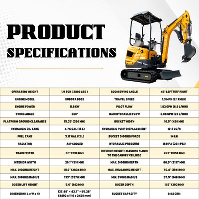 Top Compact & Mini Excavator Diggers- TYPHON Machinery TYPHON TERROR XVII PRO 3800 lb Mini Excavator, Kubota D902 Diesel, Hydraulic Thumb, Pilot Controls, 14kN Dig Force