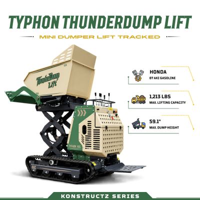 TYPHON ThunderDump Lift KONSTRUCTZ Series Tracked Dumper, 2,205 lb Load Capacity  Honda GX390 Gas Engine,