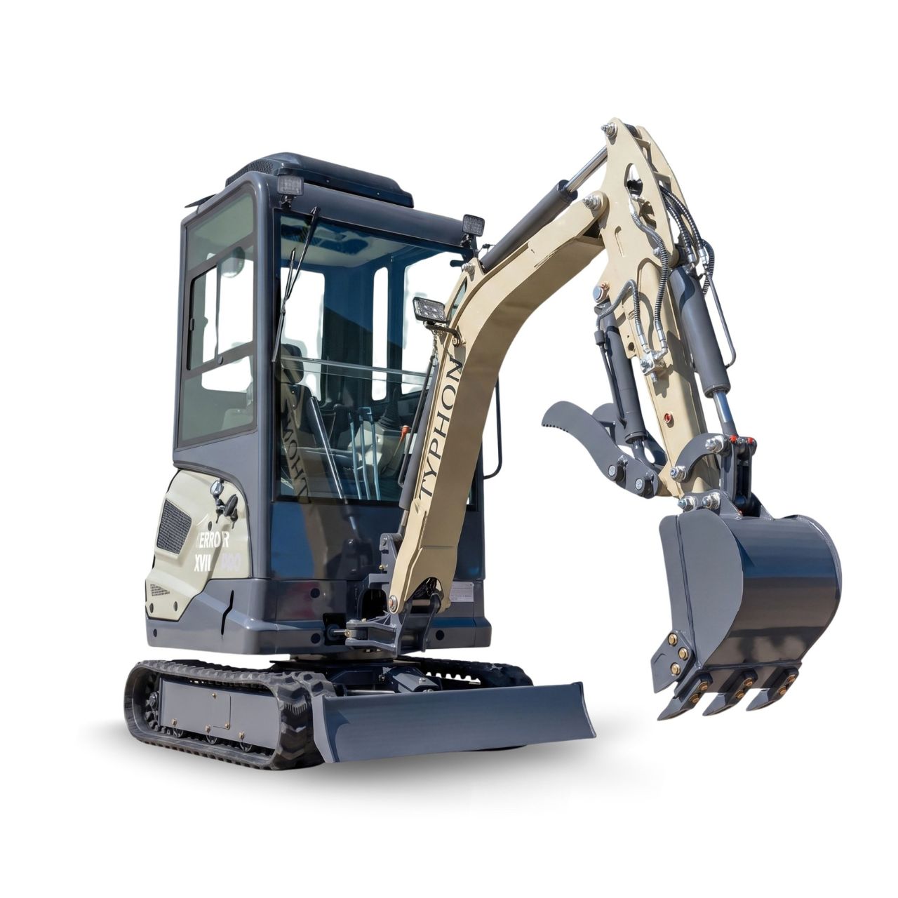 TYPHON TERROR XVII PRO Prestige 4,000 lb Mini Excavator with Kubota D902 Diesel Engine, Boom Swing, A/C & Heater TYPHON TERROR XVII PRO Prestige 4,000 lb Mini Excavator with Kubota D902 Diesel Engine, Boom Swing, A/C & Heater