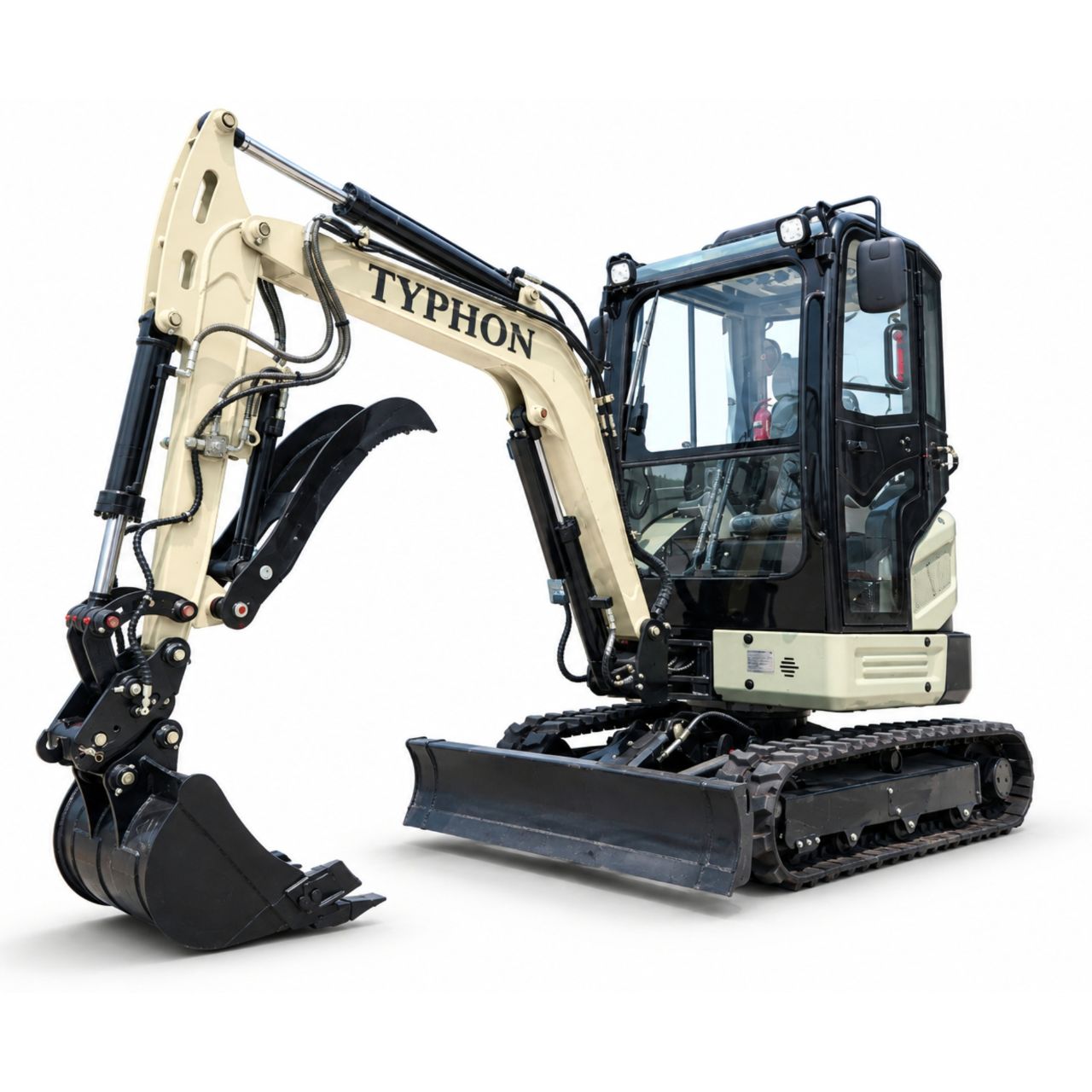 TYPHON TERROR III PROPACT Series - 6000 lb Mini Excavator with Kubota D1105 Diesel Engine, Side Swing, Retractable Rubber Track, AC &amp; Heater Cabin
