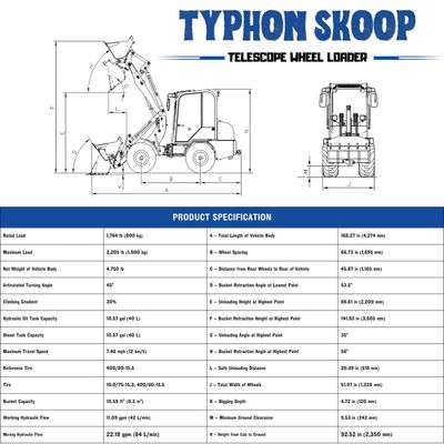 TYPHON Telescopic SKOOP Wheel Loader Cabin Version Kubota D1105 Diesel Engine 1 Ton Max Load Capacity AC & Heater Cabin