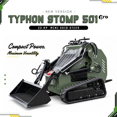 Top Compact & Mini Excavator Diggers- TYPHON Machinery TYPHON STOMP 501 PRO 1,962 lb Skid Steer Loader - B&S 23 HP V-Twin Gas Engine with 3 Pump 3 Valve and Triangle Rubber Tracks