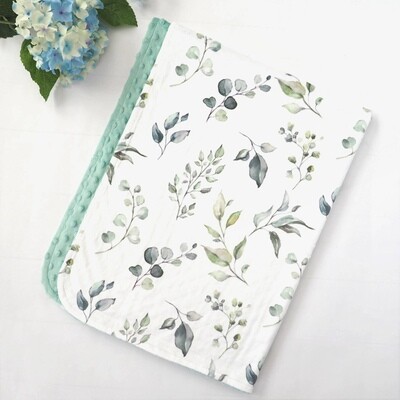 Minky Blanket - Eucalyptus Greenery