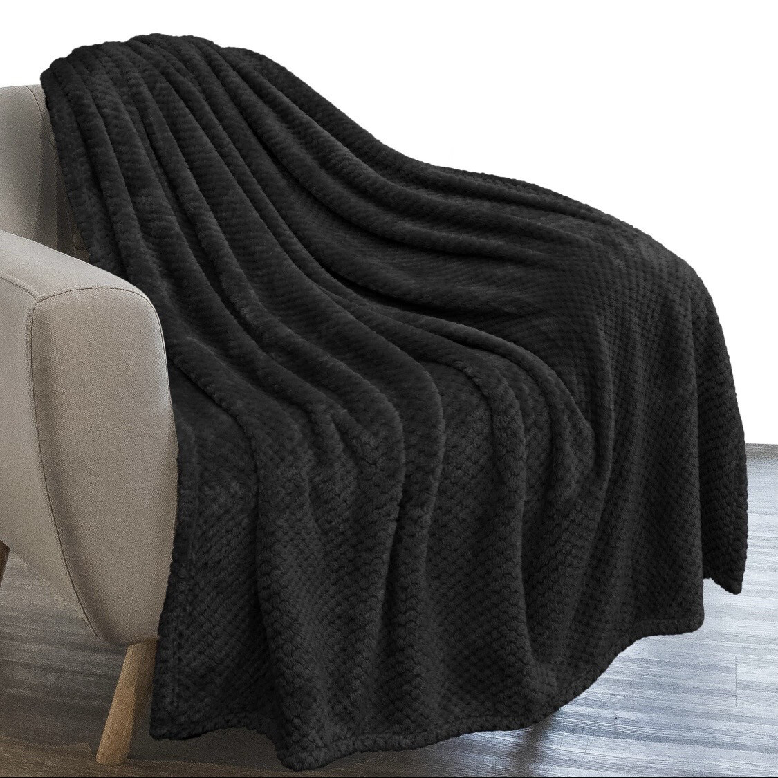 Black Waffle Fleece Blanket