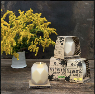Beeswax Candles-Bee Hive Frosted Glass